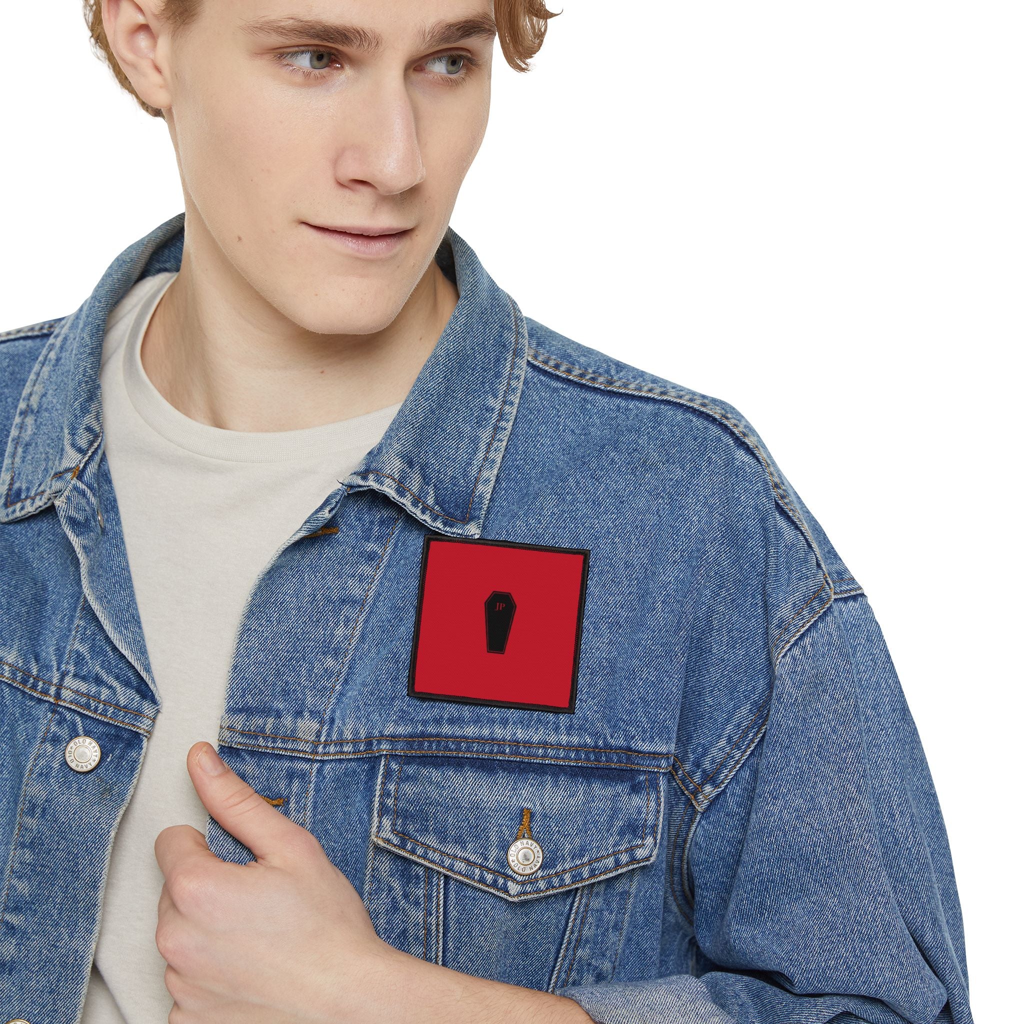 Coffin Icon Patch — Red Iron-On Square Patch