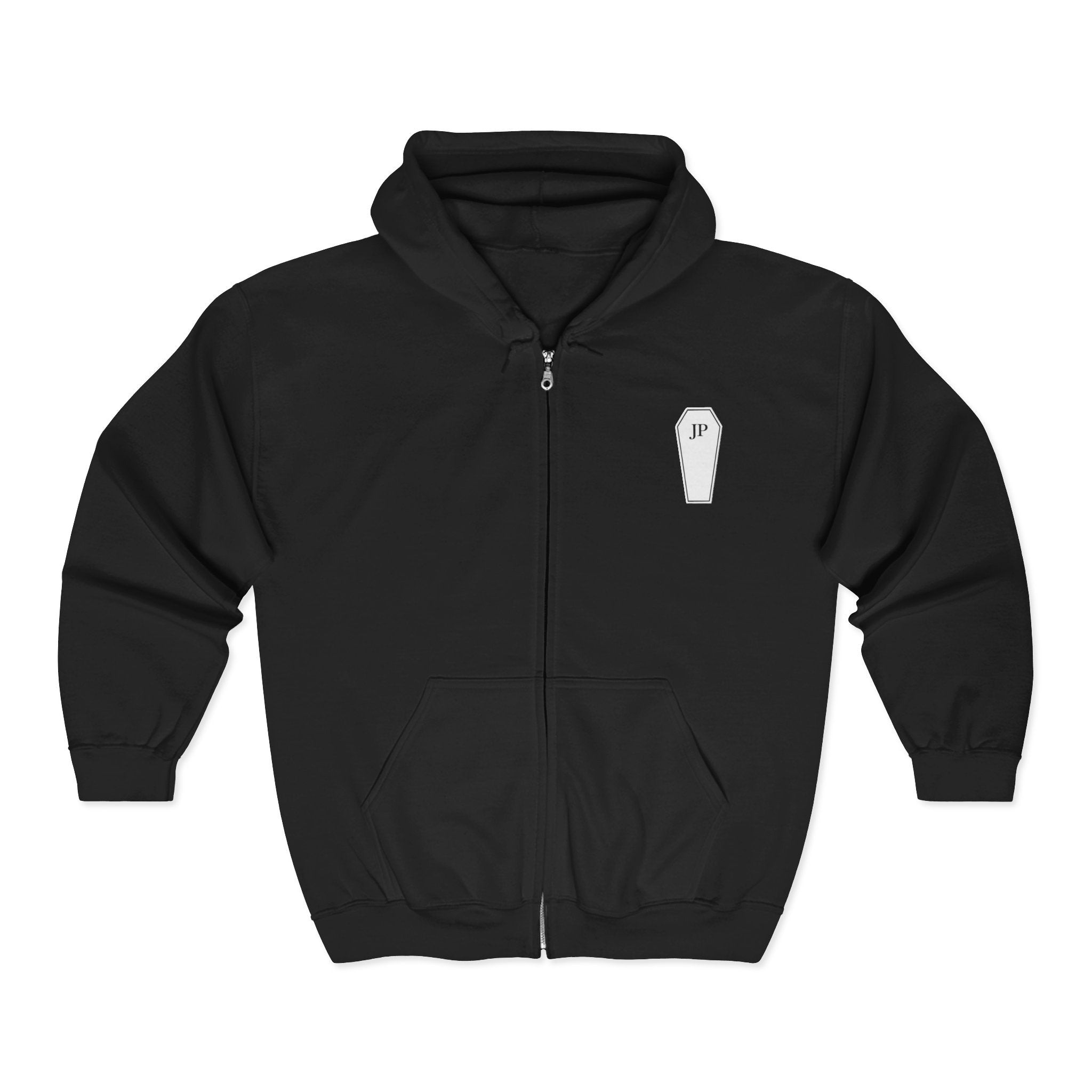 Coffin Chest Zip Hoodie — Minimal Gothic Funeral Coffin Design