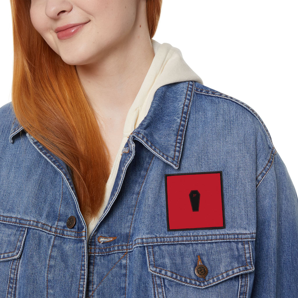 Coffin Icon Patch — Red Iron-On Square Patch
